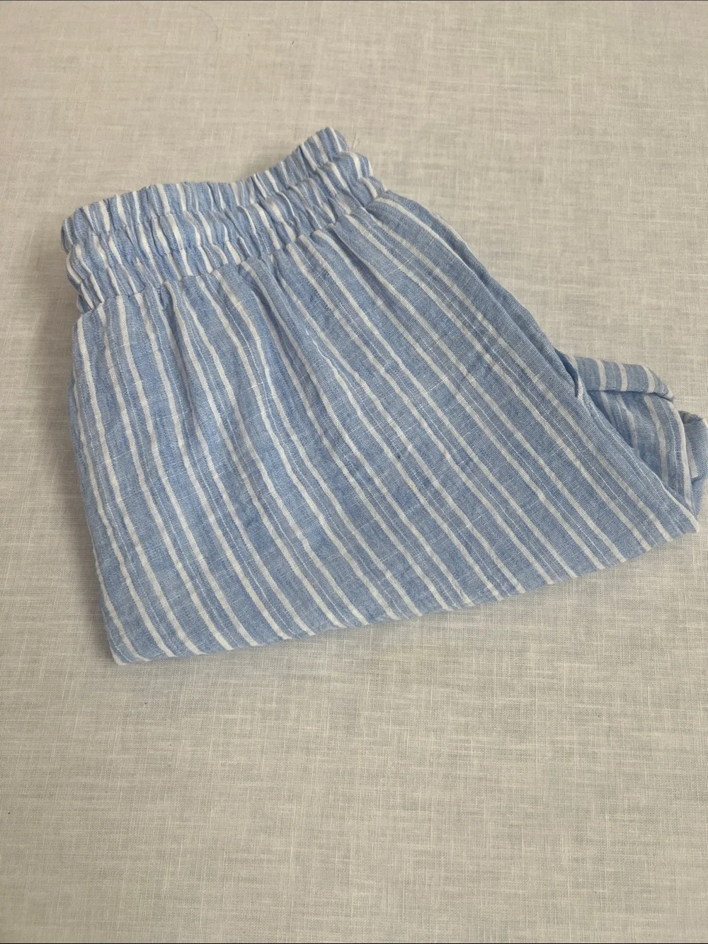 🌞 Ci Sono Light Blue & White Striped High-Waist Drawstring Shorts women S